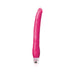 Pink flexible vibrator with a curved tip and clear base, designed for versatile and waterproof use.