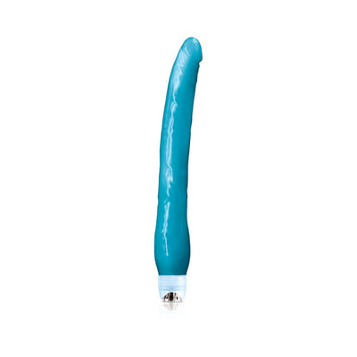 Blue flexible vibrator with a slightly curved tip and clear base on a white background.