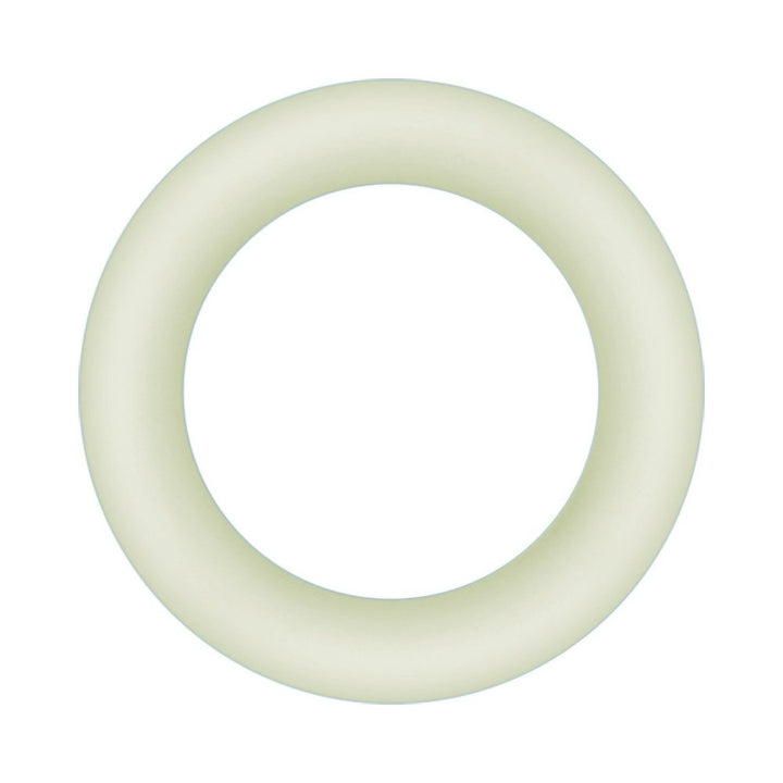 Clear glow-in-the-dark silicone ring with a smooth, rounded design for comfortable wear and enhanced performance.