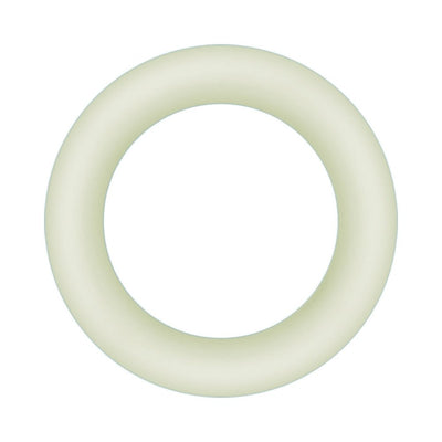 Clear glow-in-the-dark silicone ring with a smooth, rounded design for comfortable wear and enhanced performance.