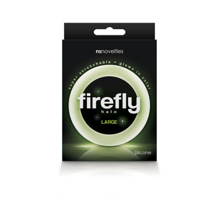 Packaging of Firefly Halo Large Clear glow-in-the-dark silicone ring by nsnovelties.