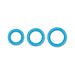 Three blue silicone rings in small, medium, and large sizes displayed on a white background.