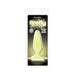 Glow-in-the-dark small tapered pleasure plug in clear packaging with black and yellow background design.
