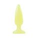 Small tapered glow-in-the-dark pleasure plug made of smooth, skin-safe TPE material with a flared base.