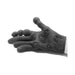 Black silicone stimulation glove with textured fingers and ribbed palm rings for varied sensations.