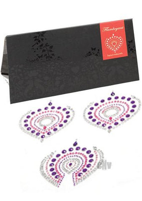 Bijoux Indiscrets Flamboyant purple and pink crystal nipple and pubic tattoos with elegant black packaging.