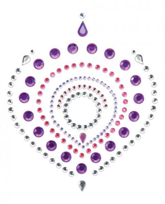 Decorative self-adhesive crystal tattoo in purple, pink, and silver tones arranged in a circular pattern.