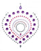 Decorative self-adhesive crystal tattoo in purple, pink, and silver tones arranged in a circular pattern.