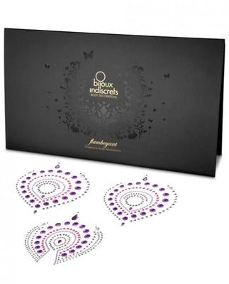 Bijoux Indiscrets Flamboyant purple and pink crystal body tattoos with elegant black packaging.