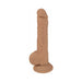 9-inch realistic silicone dildo with textured shaft, ball base, and suction cup in chocolate color.