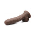 Brown realistic vibrating dong with suction cup base, flexible silicone design, 8 inches long.