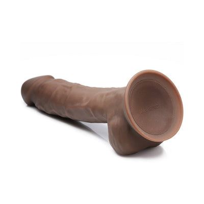 Brown 8-inch flexible silicone dong with suction cup base, realistic texture and shape.