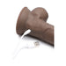 Brown 8-inch rechargeable vibrating dong with USB charging cable and suction base on white background.