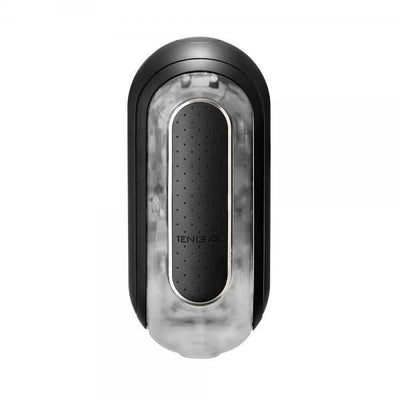 Top view of the sleek black Flip Zero Vibration Stroker with textured grip and translucent outer casing.