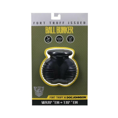 Black silicone Ball Bunker stretcher in green and gray Fort Troff branded packaging with product features icons.