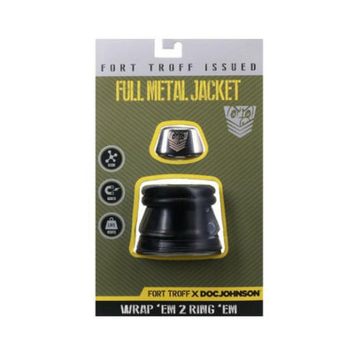 Fort Troff Full Metal Jacket black silicone ball gear with magno ring in branded packaging by Doc Johnson.