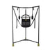 Black Fort Troff Hammock Hangar sling with adjustable straps and sturdy tri-leg frame on white background.