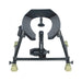 Black heavy-duty adjustable frame with open-end toilet seat and padded support, designed for comfort and stability.