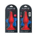 Red silicone F-11 plug with a smooth texture and suction base, packaged in black and blue Forto branded box.