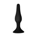 Black silicone flexible plug with tapered tip and sturdy suction cup base for secure placement.