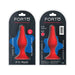 Forto F-11 medium red silicone plug with suction base in black and blue retail packaging shown front and back.