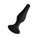 Black silicone flexible plug with suction cup base, small size and smooth matte finish.