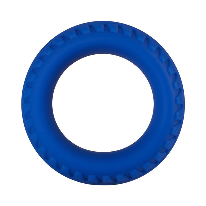 Blue 35mm liquid silicone C-ring with textured outer edge for enhanced grip and comfort.