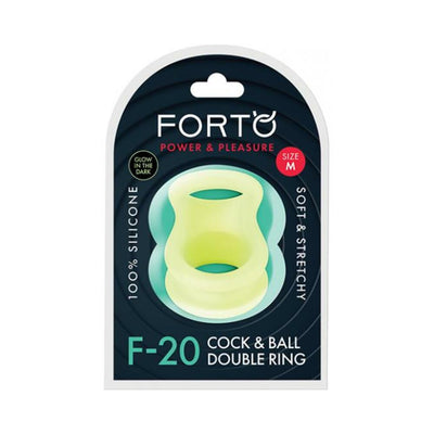 Forto F-20 glow-in-the-dark soft and stretchy double silicone ring in size medium packaging.