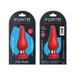 Forto F-21 medium red silicone plug with aluminum ring, shown in front and back retail packaging.