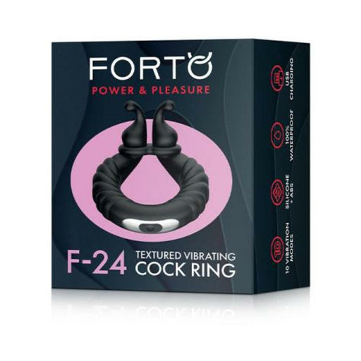 Forto F-24: Silicone Textured Vibrating Cock Ring Black | SexToy.com