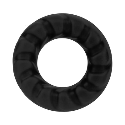 Black 23mm textured liquid silicone C-ring with a smooth, flexible design.