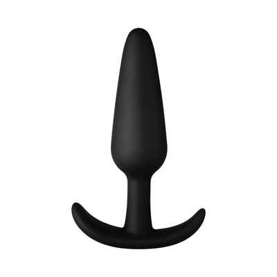 Black large silicone plug with tapered shape and flared base for comfortable and safe use.