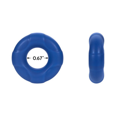 Blue 17mm liquid silicone C-ring with 0.67-inch internal diameter shown from front and side views.