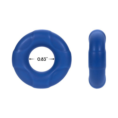 Blue 21mm liquid silicone C-ring shown from front and side with 0.83-inch internal diameter measurement.