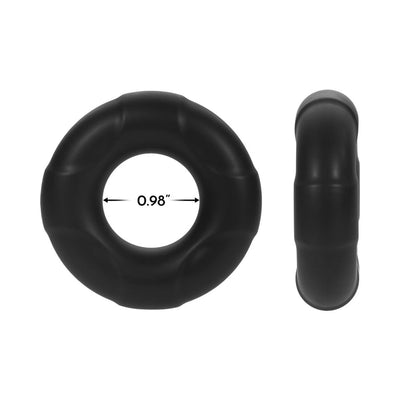 Black 25mm liquid silicone C-ring with 0.98-inch internal diameter shown from front and side views.