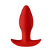 Red silicone T-shaped plug with smooth, tapered design and flared base for safe, comfortable use.