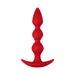 Red silicone beaded plug with spiral texture and flared base for safe and comfortable use.