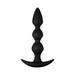 Black silicone beaded plug with spiral texture and flared base for comfortable and safe use.