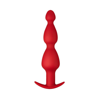 Red silicone cone beads with graduated shapes and a flared ergonomic base for safe use.
