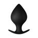 Black silicone spade-shaped plug with flared base designed for comfortable, safe use by experienced users.
