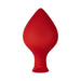 Red silicone spade-shaped plug with ergonomic flared base for secure and comfortable use.