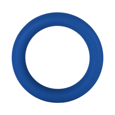 Wide blue silicone stretch ring with smooth matte finish, medium size 45mm diameter.
