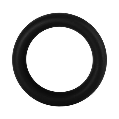 Black wide silicone ring with smooth finish, medium size, circular shape isolated on white background.
