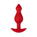 Red silicone medium-sized plug with tapered, pointed tip and secure anchor base for comfortable use.
