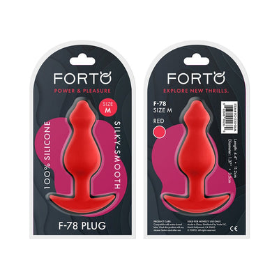 Forto F-78 medium red silicone plug in black and pink retail packaging shown front and back.