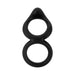 Black double ring made of smooth flexible silicone with an ergonomic shape and a tapered tip for enhanced stimulation.