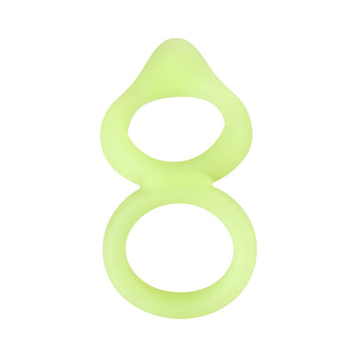 Light green double ring stretchable silicone ring with ergonomic design and flexible tip for enhanced stimulation.