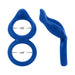 Blue double ring stretchable silicone ring with ergonomic design and flexible tip, shown from front and side views with size measurements.