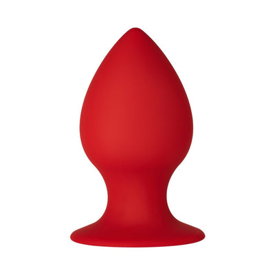 Red silicone cone with a wide suction cup base, designed for stability and targeted use.