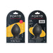 Forto F-98 small black silicone cone plug with suction base in retail packaging, front and back views.